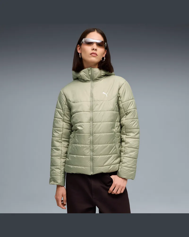 Puma Giacca imbottita con cappuccio Essentials da donna, Abbigliamento, Verde Green