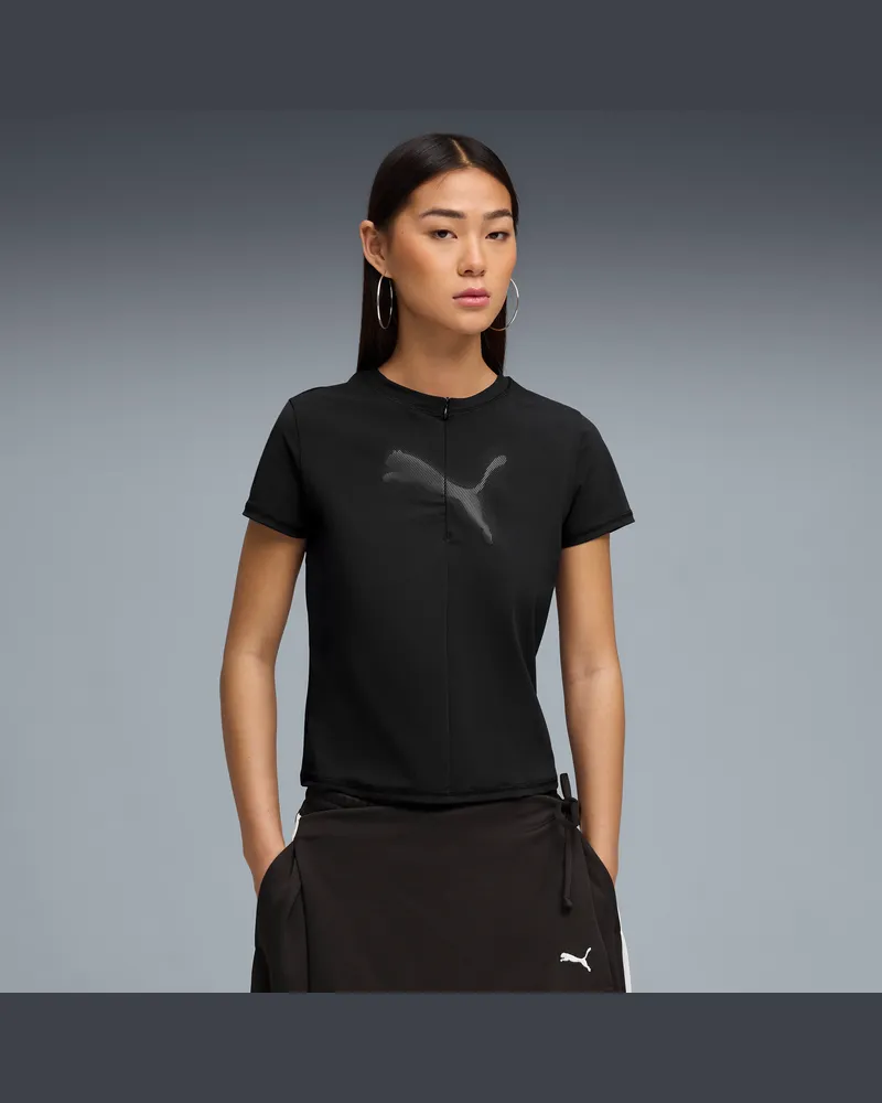 Puma T-shirt con zip e grafica Dare To da donna, Abbigliamento, Nero Black