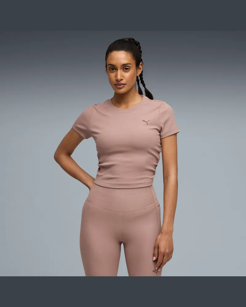 Puma T-shirt da training aderente a coste CLOUDSPUN da donna, Abbigliamento, Beige Beige