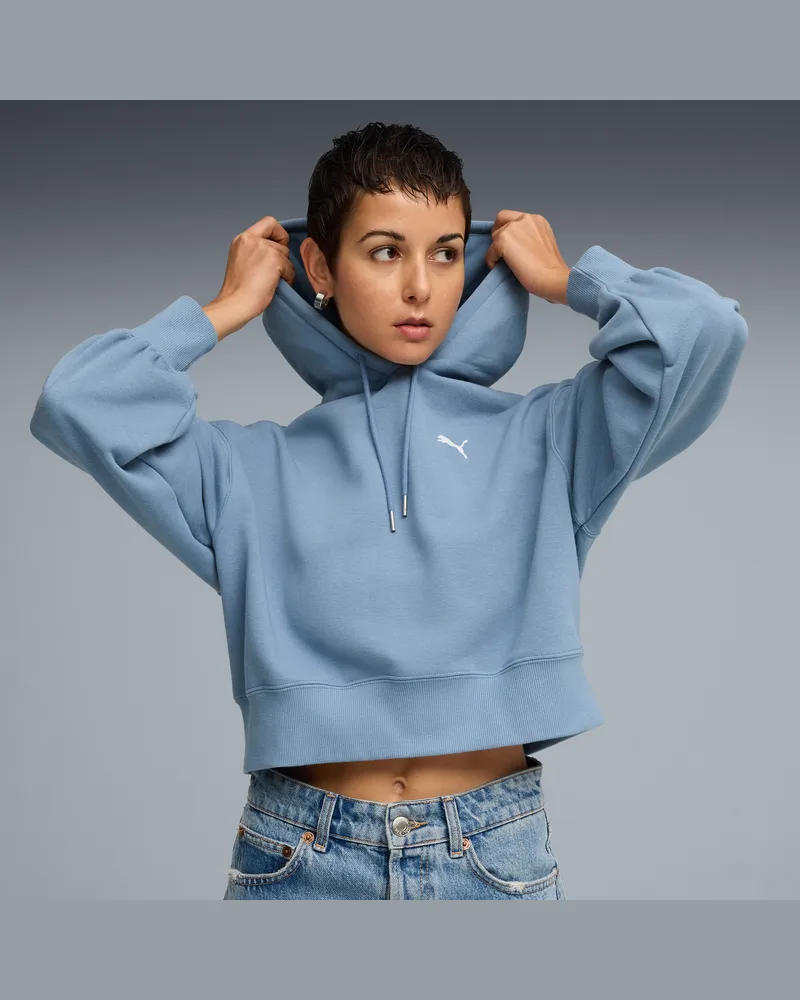 Puma Felpa con cappuccio cropped WARDROBE ESS vestibilità comoda da donna, Abbigliamento, Blu Blue