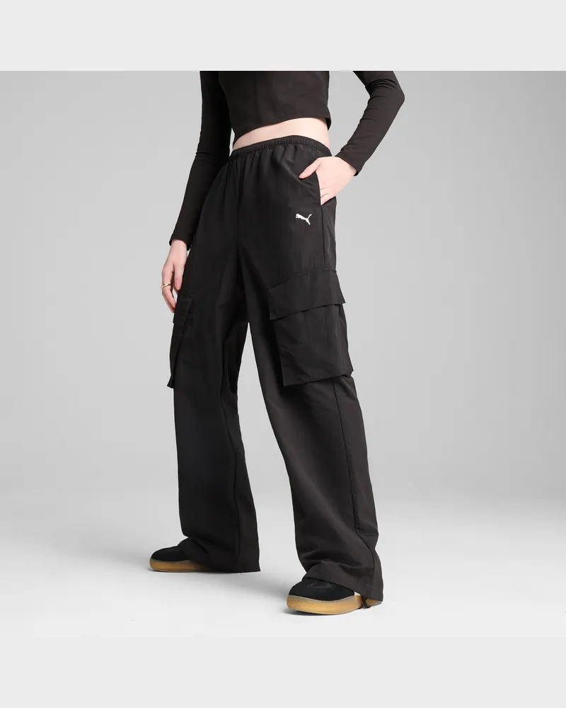 Puma Pantaloni cargo WARDROBE ESS vestibilità comoda da donna, Abbigliamento, Nero Black