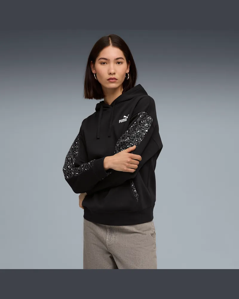 Puma Felpa con cappuccio con stampa animalier Essentials da donna, Abbigliamento, Nero Black