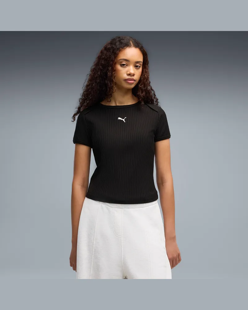Puma T-shirt aderente a coste Essentials da donna, Abbigliamento, Nero Black