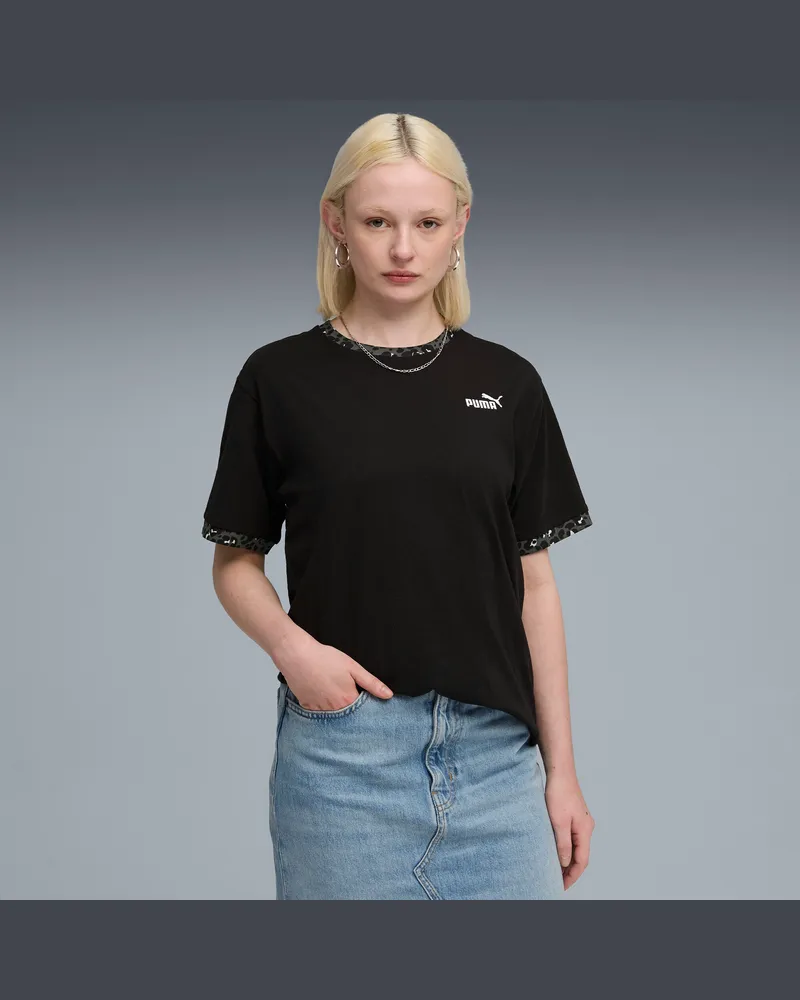 Puma T-shirt con stampa animalier Essentials da donna, Abbigliamento, Nero Black