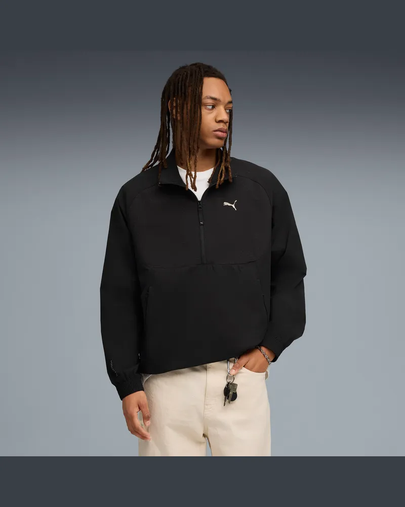 Puma Felpa con zip corta TECH dal taglio morbido da uomo, Abbigliamento, Nero Black