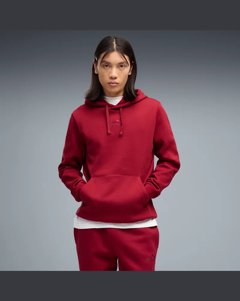 Puma Felpa con cappuccio in pile con logo Essentials N.1 da uomo, Abbigliamento, Rosso Red