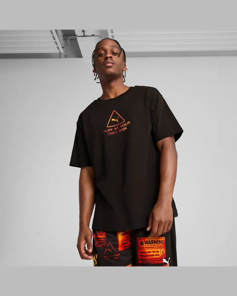 Puma T-shirt boxy da basket Scoot Caution da uomo, Abbigliamento, Nero Black