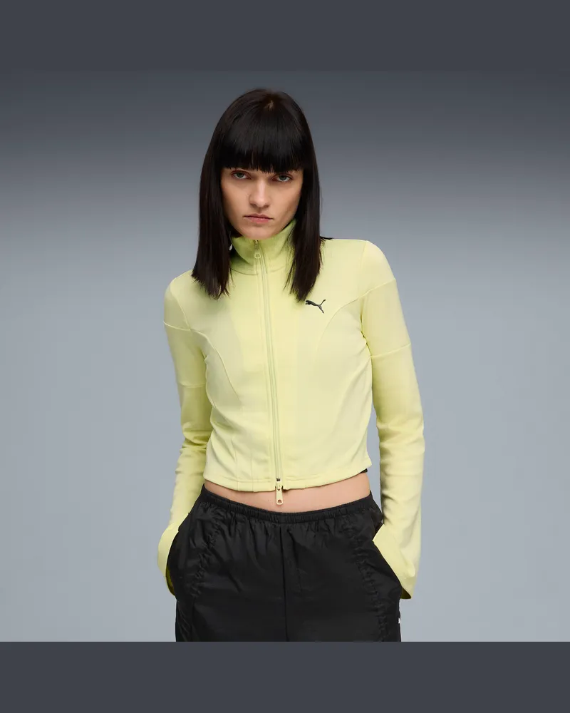 Puma Giacca sportiva cropped DARE TO da donna, Abbigliamento, Giallo Yellow