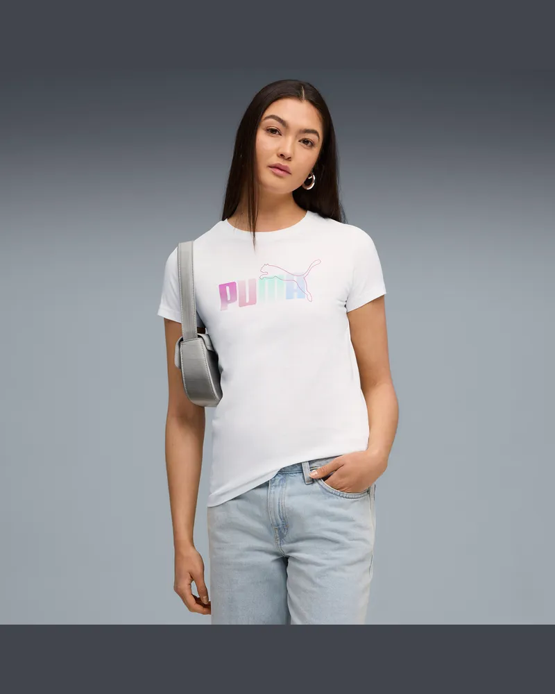 Puma T-shirt con grafica Stacked da donna, Abbigliamento, Bianco White