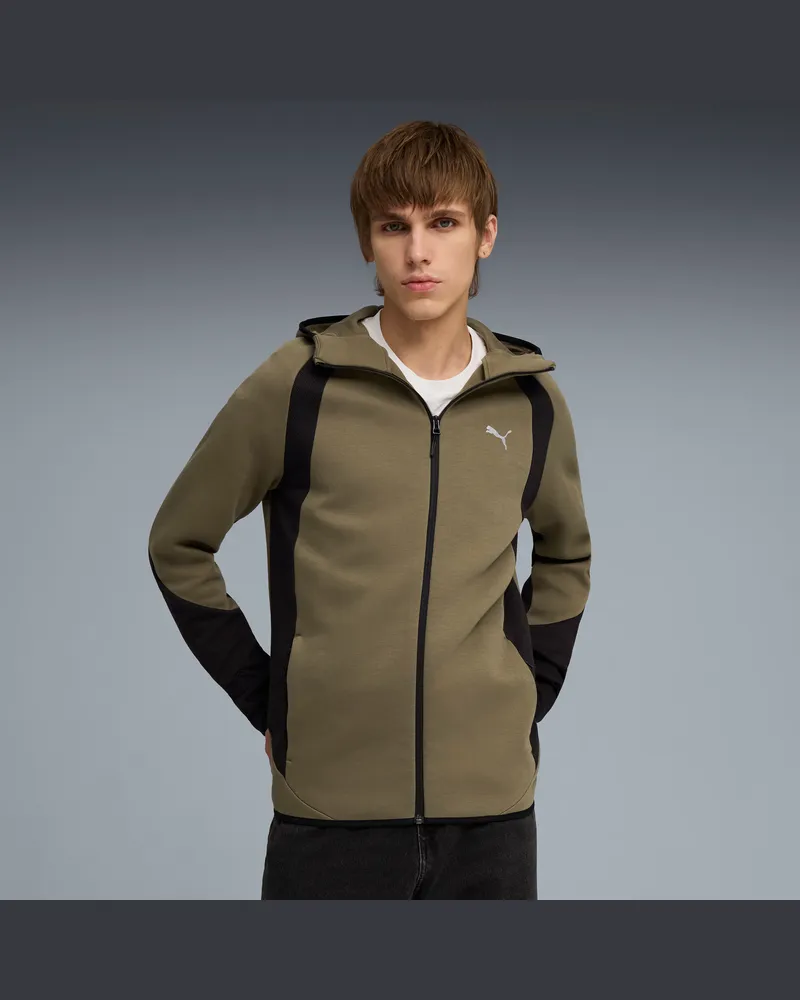 Puma Felpa con cappuccio e zip Evostripe da uomo, Abbigliamento, Verde Green
