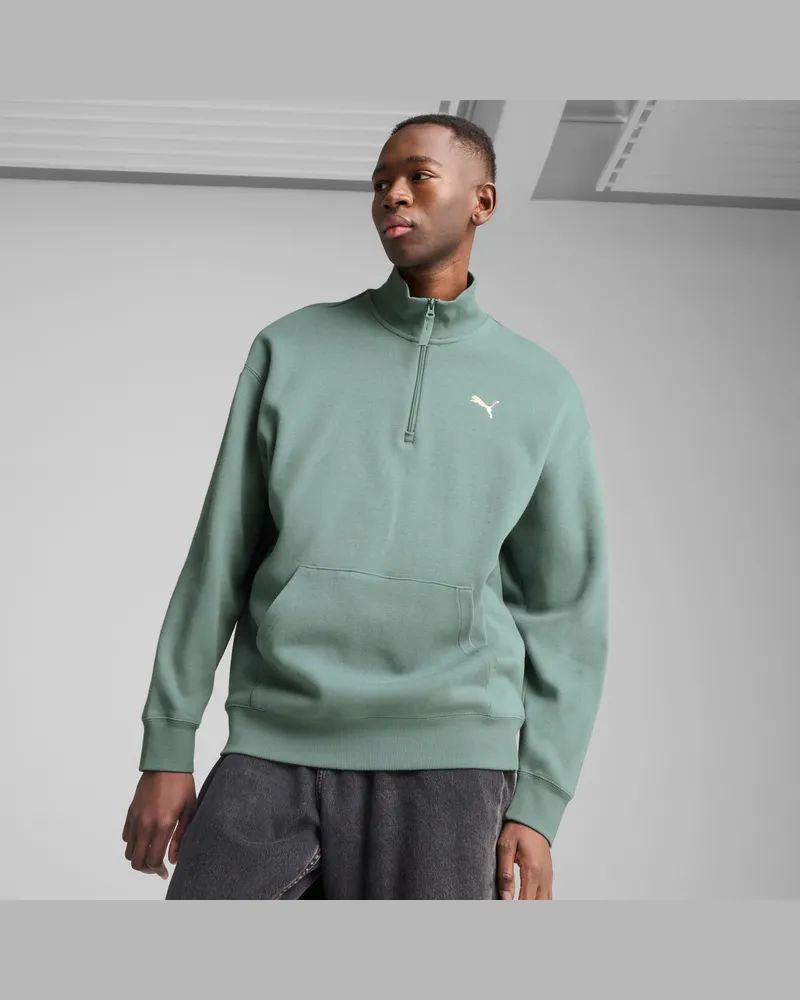 Puma Girocollo con zip corta WARDROBE ESS vestibilità comoda da uomo, Abbigliamento, Verde Green