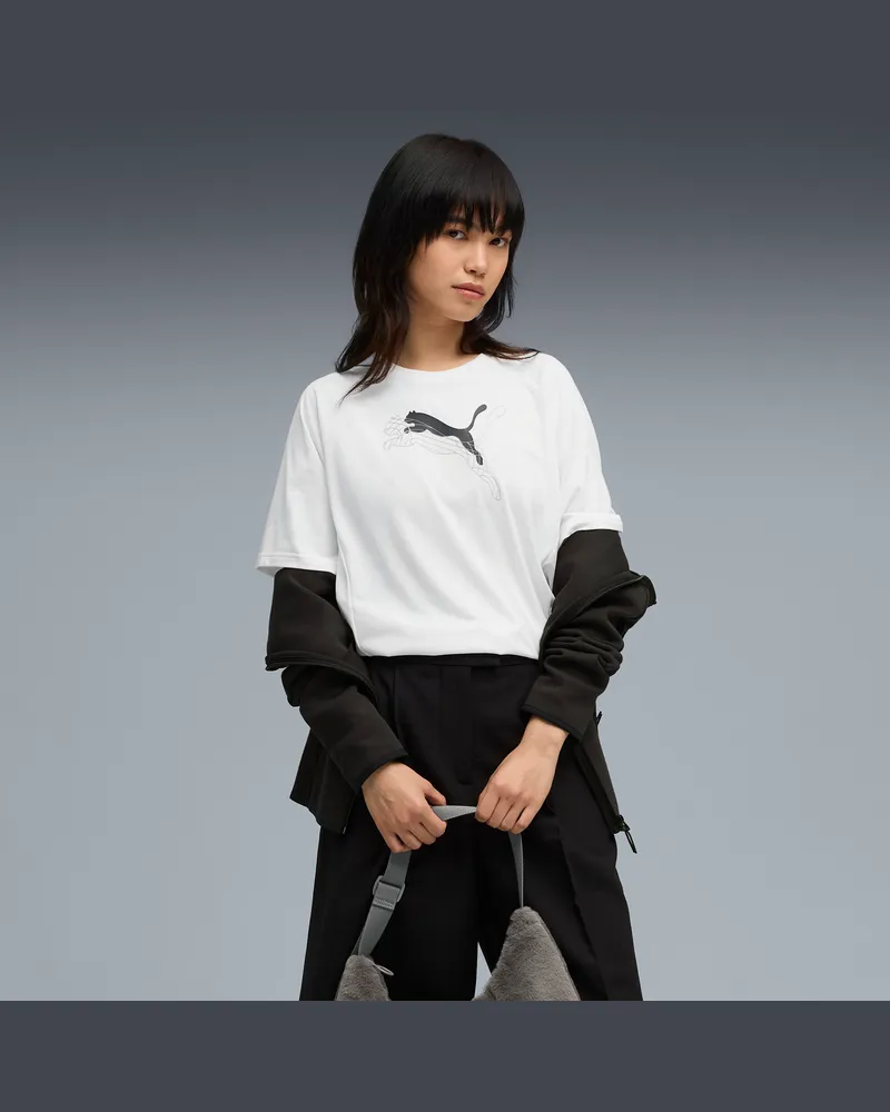 Puma T-shirt con grafica Evostripe dal taglio morbido da donna, Abbigliamento, Bianco White
