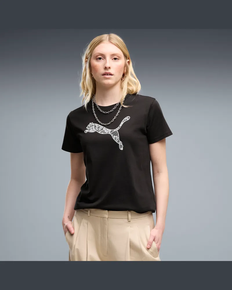 Puma T-shirt Graphics Lace Cat da donna, Abbigliamento, Nero Black
