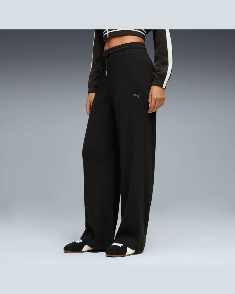 Puma Pantaloni larghi a vita alta HER da donna, Abbigliamento, Nero Black