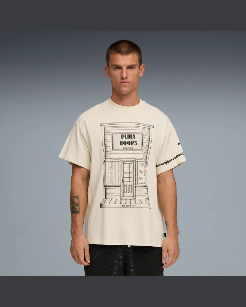 Puma T-shirt da basket oversize Swish N' Ink II da uomo, Accessori, Bianco White