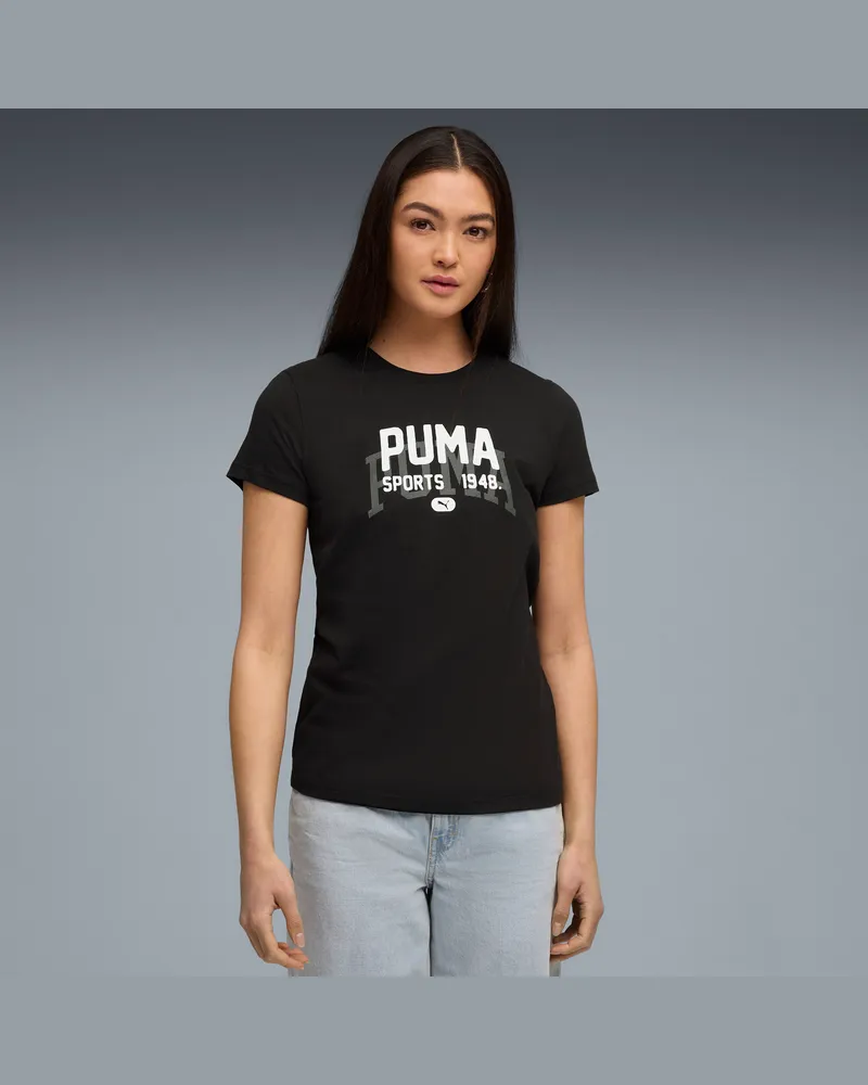 Puma T-shirt con grafica Varsity da donna, Abbigliamento, Nero Black