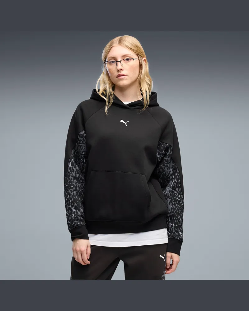 Puma Felpa con cappuccio in felpa Sport Animal da donna, Abbigliamento, Nero Black