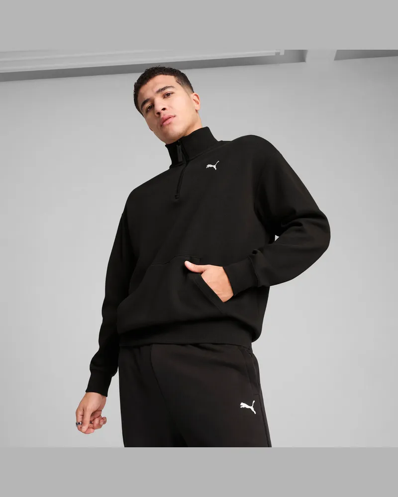 Puma Girocollo con zip corta WARDROBE ESS vestibilità comoda da uomo, Abbigliamento, Nero Black