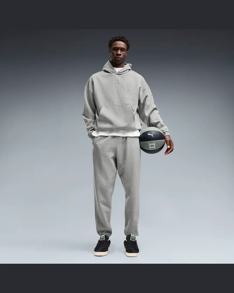 Puma Pantaloni della tuta da basket in pile Fundamentals da uomo, Abbigliamento, Grigio Gray