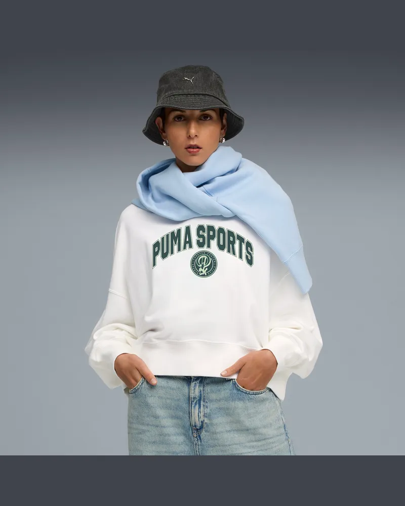 Puma Felpa girocollo oversize con grafica Wardrobe Essentials Sports Legacy da donna, Abbigliamento, Bianco White
