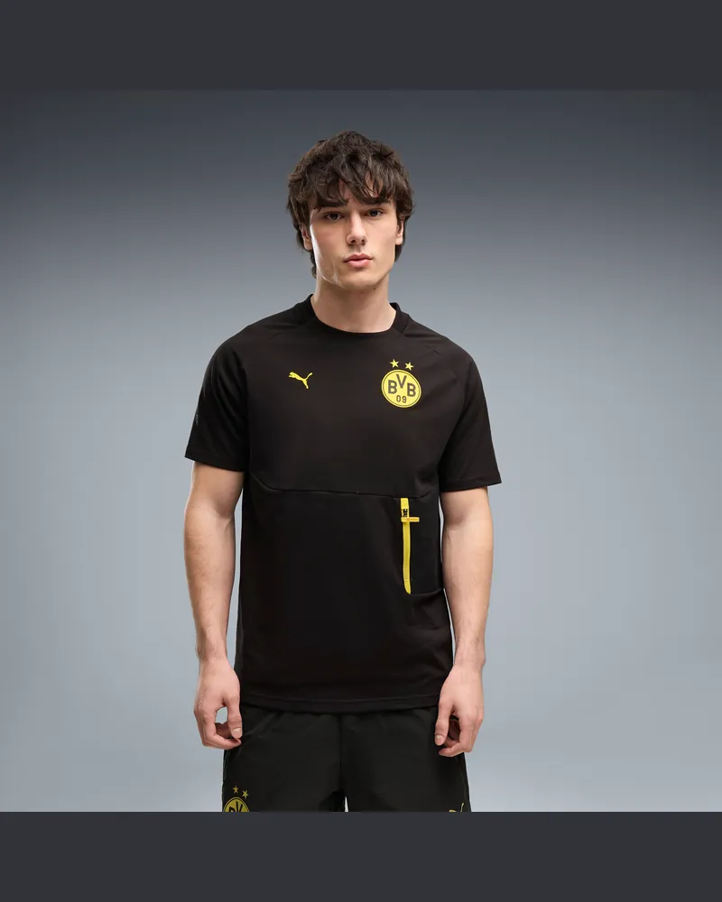 Puma T-shirt con taschino Borussia Dortmund TECH da uomo, Abbigliamento, Nero Black