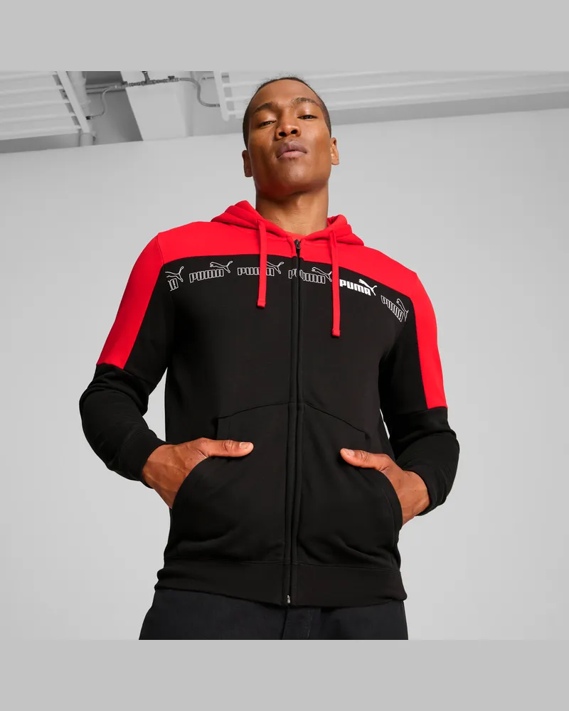 Puma Felpa con cappuccio e zip integrale Around the Block da uomo, Abbigliamento, Rosso Red