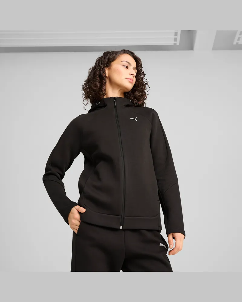 Puma Felpa con zip integrale e cappuccio EVOSTRIPE da donna, Abbigliamento, Nero Black