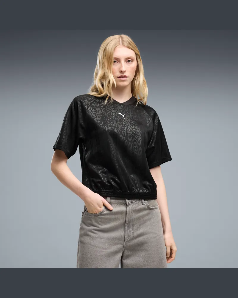 Puma T-shirt da donna  Sport dal taglio morbido con stampa animalier, Abbigliamento, Nero Black