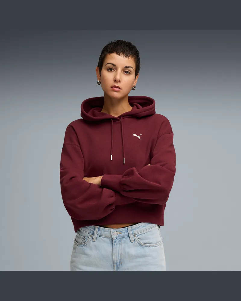 Puma Felpa con cappuccio cropped WARDROBE ESS vestibilità comoda da donna, Abbigliamento, Rosso Red
