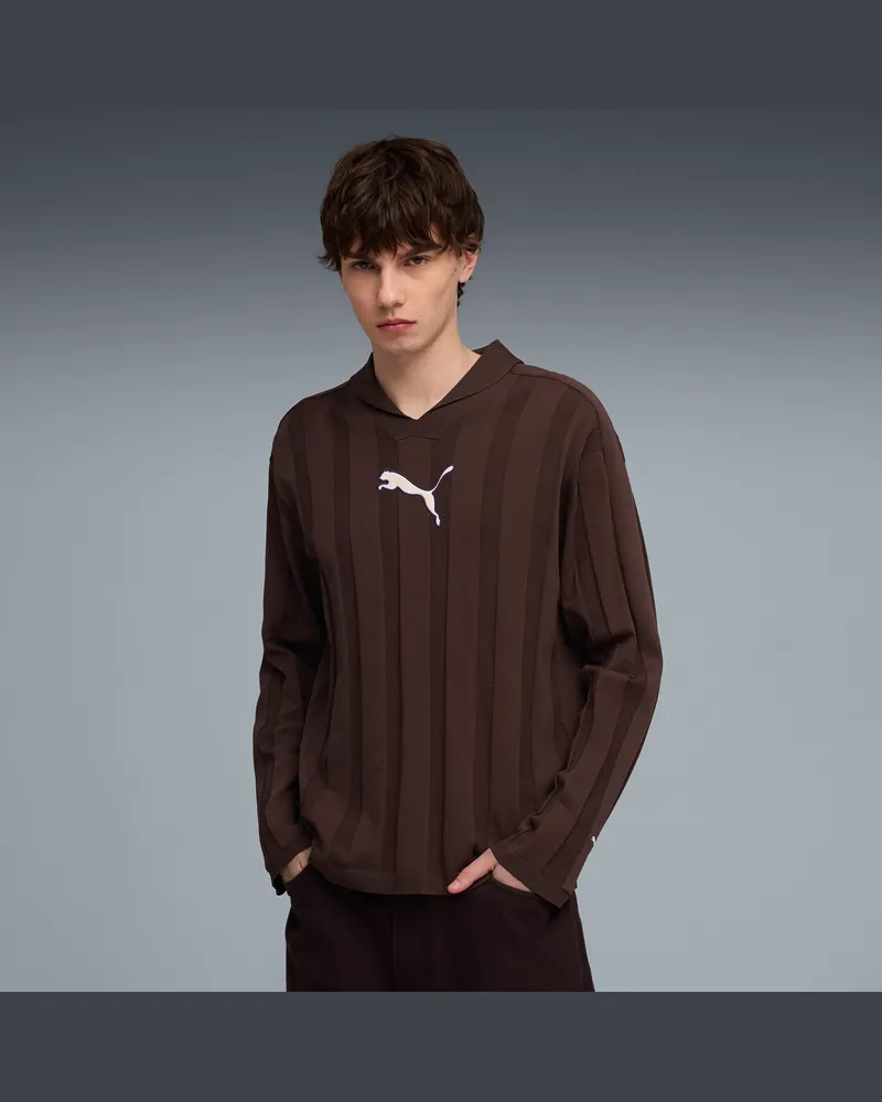 Puma Polo a maniche lunghe T7 da uomo, Abbigliamento, Marrone Brown