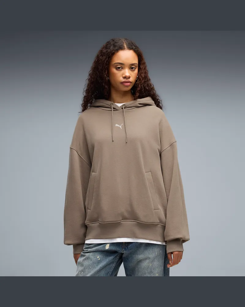 Puma Felpa con cappuccio oversize Essentials da donna, Abbigliamento, Beige Beige