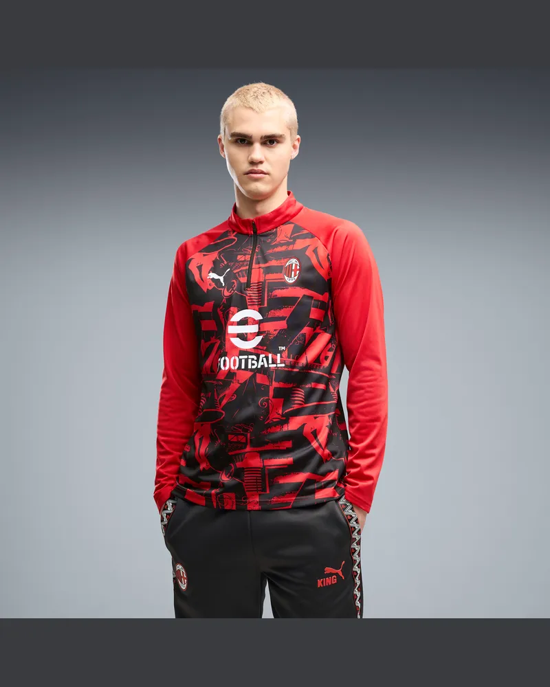 Puma Maglia da riscaldamento con zip AC Milan da uomo, Accessori, Rosso Red