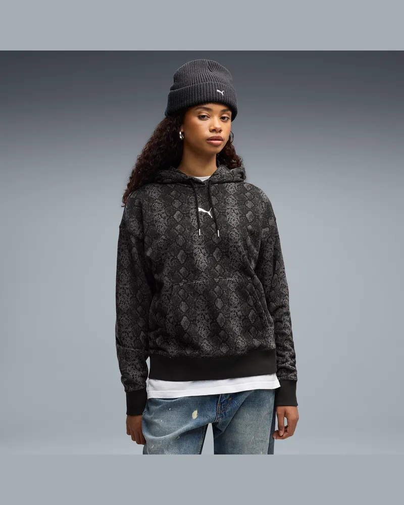 Puma Felpa con cappuccio stampata Snake Pack da donna, Abbigliamento, Nero Black