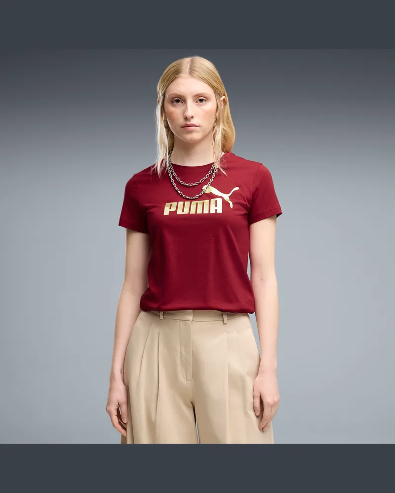 Puma Maglietta con logo ESS Metallizzato No. 1 da donna, Abbigliamento, Rosso Red