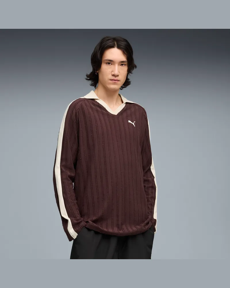 Puma Polo a maniche lunghe T7 dal taglio morbido da uomo, Abbigliamento, Marrone Brown