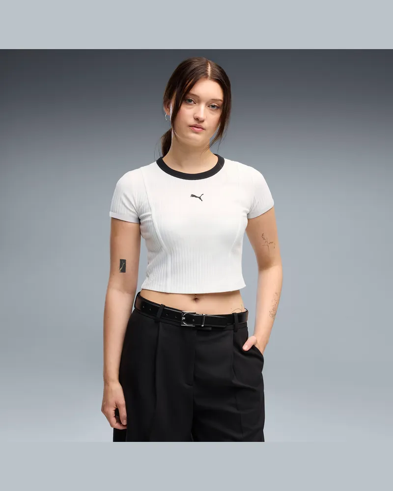 Puma T-shirt a coste Essentials da donna, Abbigliamento, Bianco White