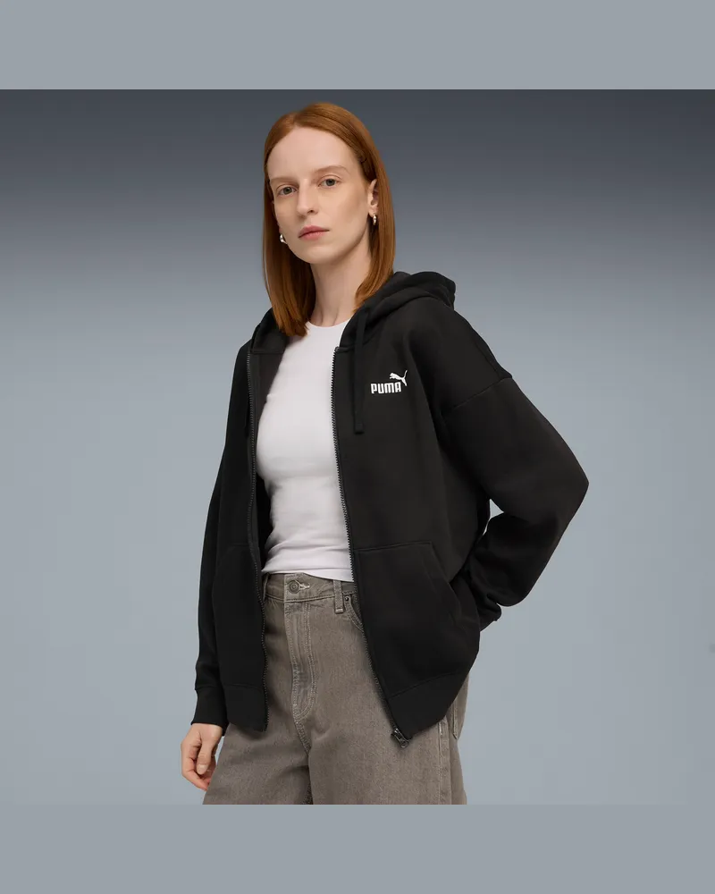 Puma Felpa con cappuccio e zip integrale con logo ESS N. 1 Comfort da donna, Abbigliamento, Nero Black