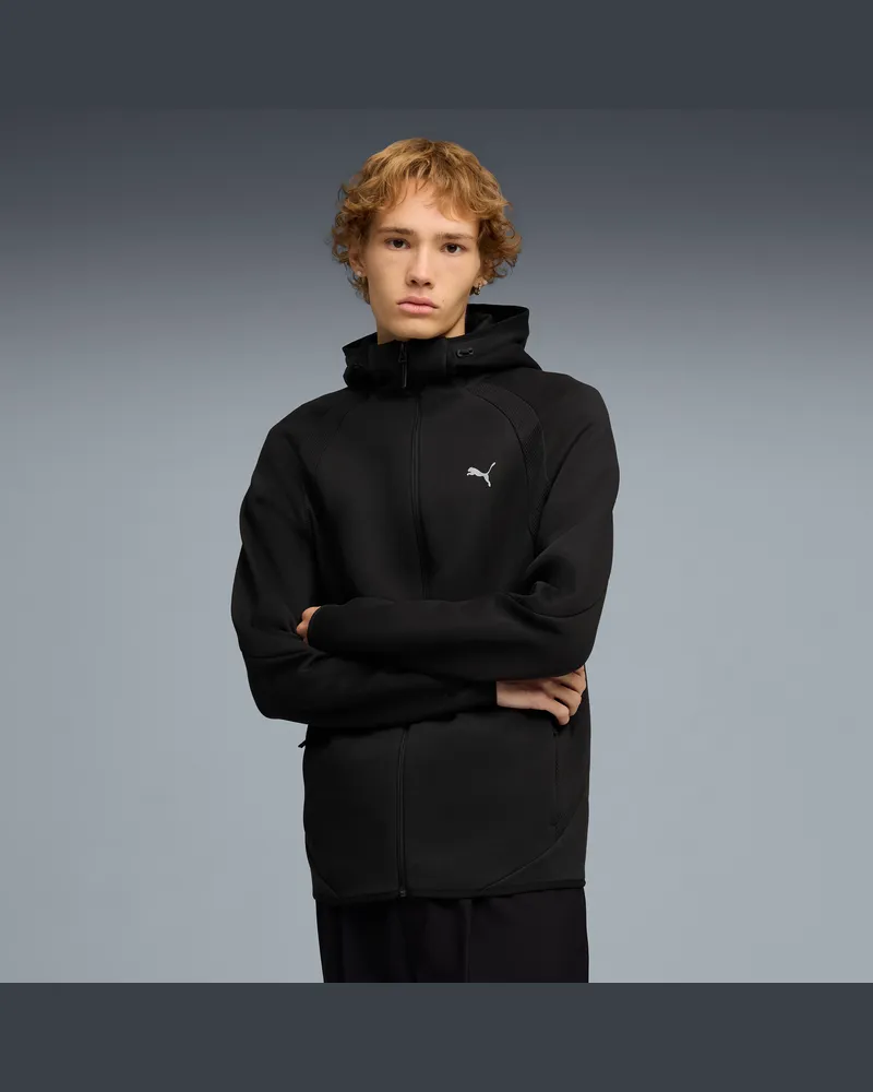 Puma Felpa con cappuccio e zip Evostripe da uomo, Abbigliamento, Nero Black