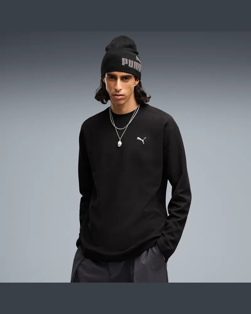 Puma Maglietta TECH a maniche lunghe con motivo a nido d'ape dal taglio morbido da uomo, Abbigliamento, Nero Black