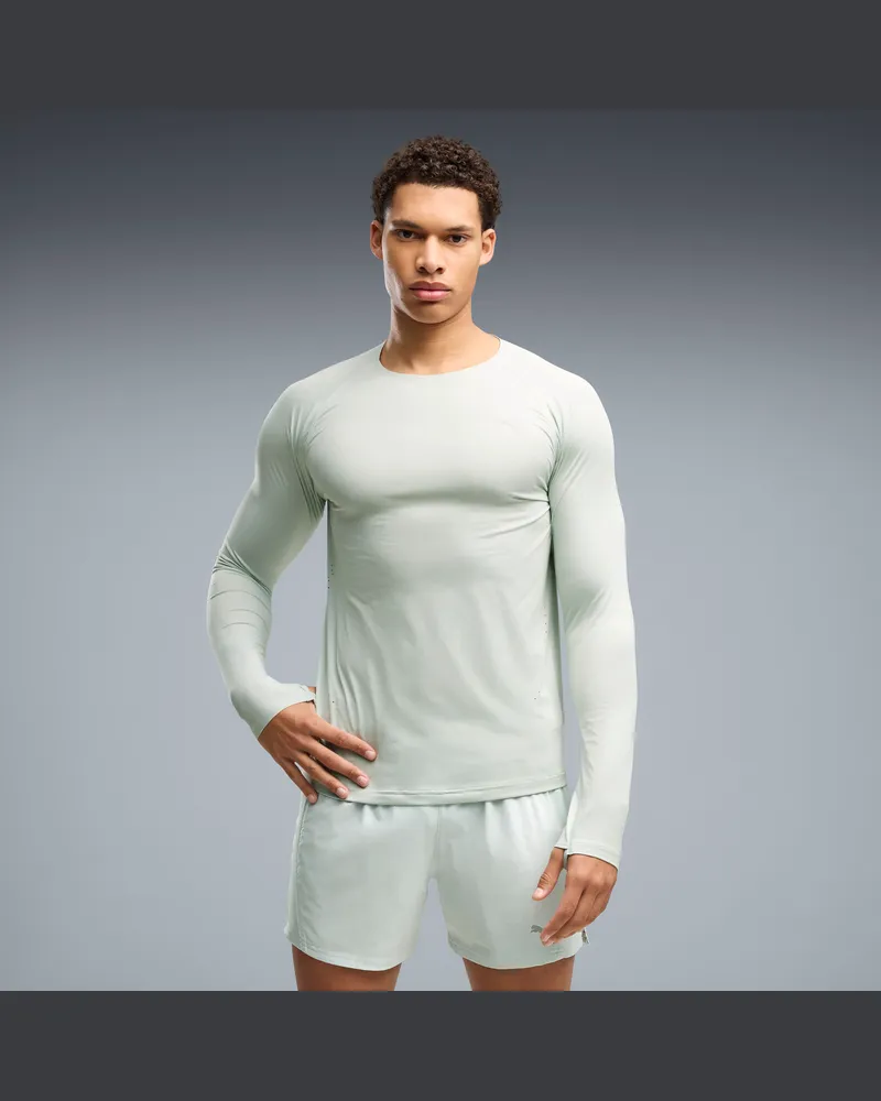 Puma Top da running a maniche lunghe CLOUDSPUN da uomo, Abbigliamento, Verde Green