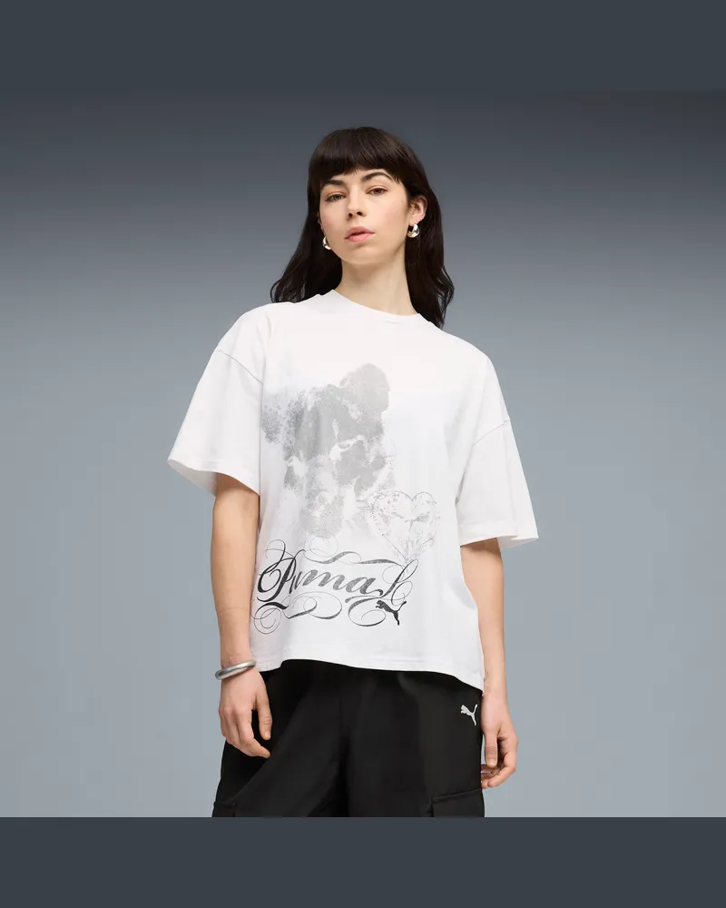 Puma T-shirt oversize con grafica Street Glam da donna, Abbigliamento, Bianco White