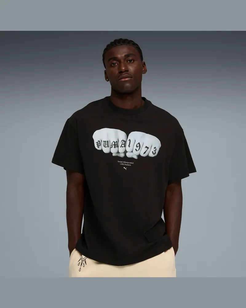 Puma T-shirt da basket oversize Swish N' Ink I da uomo, Abbigliamento, Nero Black