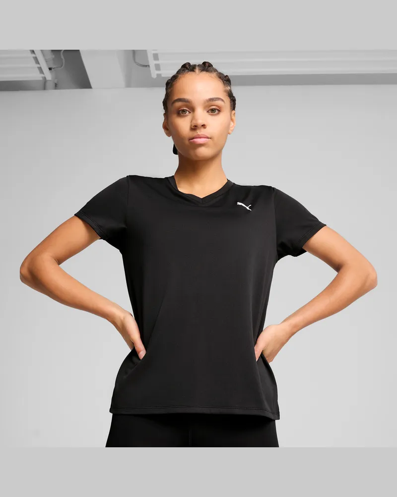 Puma T-shirt con scollo a V TAD ESSENTIALS da donna, Abbigliamento, Nero Black
