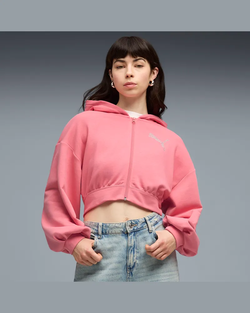 Puma Felpa con cappuccio, zip e grafica Essentials Bedazzled da donna, Abbigliamento, Rosa Pink