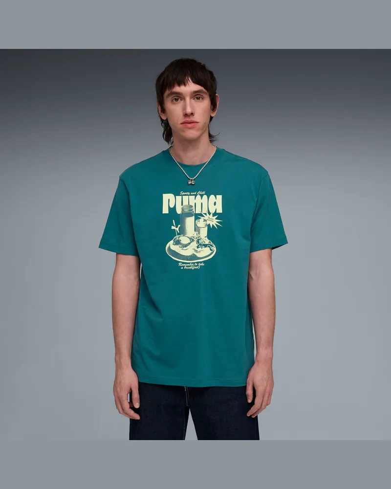 Puma T-shirt con grafica Breakfast dal taglio morbido da uomo, Abbigliamento, Verde Green