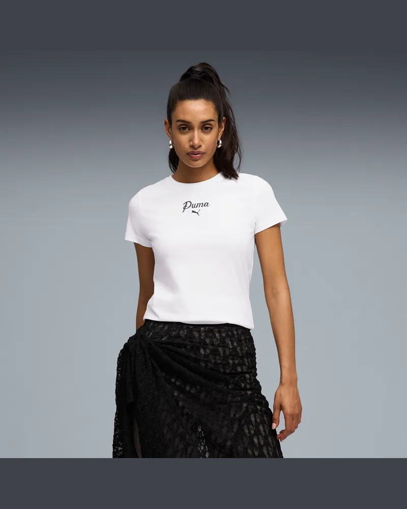 Puma T-shirt Essentials Script da donna, Abbigliamento, Bianco White