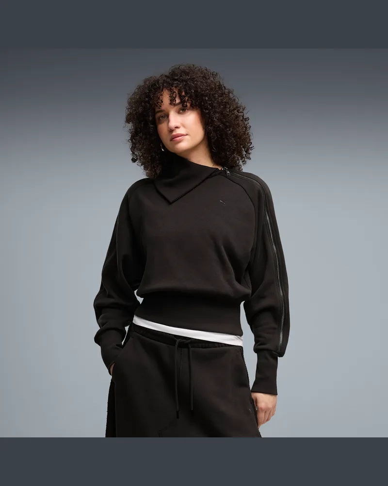 Puma Felpa con zip asimmetrica T7 da donna, Abbigliamento, Nero Black