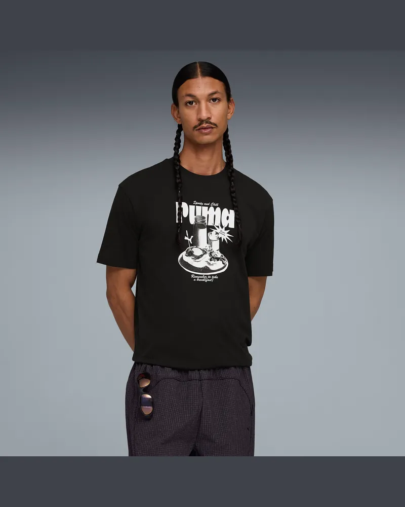 Puma T-shirt con grafica Breakfast dal taglio morbido da uomo, Abbigliamento, Nero Black