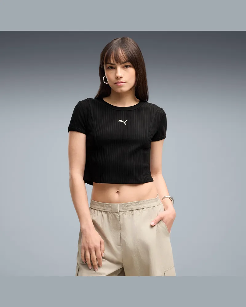 Puma T-shirt a coste Essentials da donna, Abbigliamento, Nero Black
