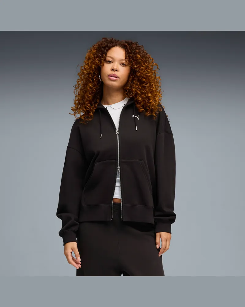 Puma Felpa oversize in pile con zip Essentials da donna, Abbigliamento, Nero Black